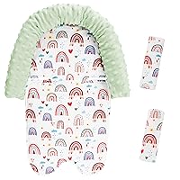 Rainbow Baby Head Support and Strap Cover for Carseat, Super Soft Minky Infant Carseats Insert Cushion Headrest for Bouncers, Strollers, Swing