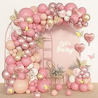 Ouddy Life 174Pcs Boho Blush Pink Balloons Arch Garland Kit, Retro Dusty Pink Balloons Nude Rose Gold Confetti for Girls Baby Shower Mother’s Day Weddings Birthday Bachelorette Party Decorations