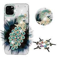 STENES Sparkle Phone Case Compatible with Samsung Galaxy A15 5G Case - Stylish - 3D Handmade Bling Peacock Rhinestone Crystal Diamond Design Girls Women Cover - Green