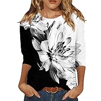 Today Deals Business Casual Tops for Women Summer Tops for Women 2024 Casual Crewneck Plus Size Trendy Three Quarter Length Dressy