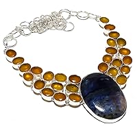 Sodalite, Yellow Sapphire Gemstone 925 Sterling Silver Necklace 18