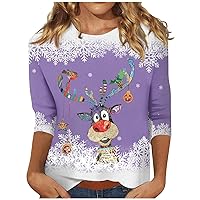 Women's Tops Dressy Casual Fashion Three Quarter Sleeve Halloween Print Round Neck Pullover Top Blouse, S-3XL