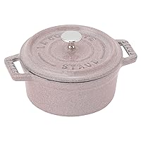 Staub 40508-872 Pico Cocotte Round Chiffon Rose, 3.9 inches (10 cm), Knob Brass Specifications, Both Hands, Cast Iron, Enameled Pot, Induction Compatible, La Cocotte Round