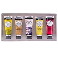 Goat Milk Skincare Holiday Hand Cream Gift Set - Pear, Vanilla, Lavender, White Jasmine & Shea, & Sugarberry Scented Mini Hand Lotions, Travel Size Self Care Gifts for Women, 1oz (5 Pack)