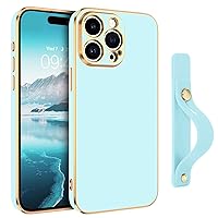 GUAGUA for iPhone 15 Pro Max Case 6.7 Inch with Wrist Strap Slim Soft Electroplated TPU iPhone 15 Pro Max Phone Case Shockproof Protective Adjustable Wristband Case for iPhone 15 Pro Max, Blue