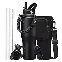 32oz Tumblers Insulated Water Bottle - Fits Car Cup Holder, Cold 48H Hot 24H, Leakproof Stainless Steel Water Bottles with Straw & Pop-up Spout Lid, Paracord Handle, Bottle Holder Bag & Flask Boot