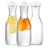 Water Carafe with Lids - 50 Oz - Plastic Juice Pitcher Carafes for Mimosa Bar, Milk, Smoothie, Iced Tea - Drink Containers for Fridge - Food Grade, BPA-Free - 3 Pack - Not Dishwasher Safe