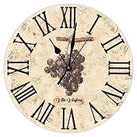 Grape Wine Wooden Clock Antique Wine O'clock Hanging Clock 15inch Silent Non-Ticking Battery Operated Wooden Clocks Decor for Living Room Kitchen Home Office Bedroom
