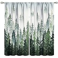 Nature Forest Curtains, Misty Forest Nature Curtains Green Fog Magic Woodland Pine Tree Mountain Window Drapes for Living Room Bedroom 42