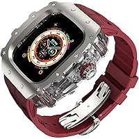VEVEL Luxus-Uhrengehäuse, Silikon-Uhrenarmband, Mod-Kit, für Apple Watch Serie 45 mm, 44 mm, 49 mm, Titan-transparente Uhrenabdeckung und Metallverschluss, für iWatch 8/7/6/5/4/SE-Serie,