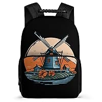 Windmill in Holand 16 Inch Backpack Laptop Backpack Shoulder Bag Daypack with Adjustable Strap for Casual Travel