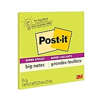 Post-it Super Sticky Big Notes, 11 in x 11 in, 1 Pad, 2X The Sticking Power, Neon Green (BN11G) (Pack of 6)