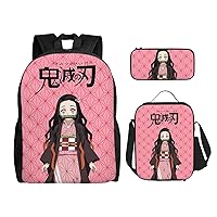 Anime Backpacks Set,Cartoon Laptop Backpacks Teens Backpack Travel Bags Pencil Case Lunch Box (pink)