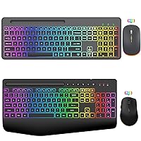 SABLUTE 2 Pack Wireless Keyboard and Mouse with Backlit, Rechargeable Keyboard Mice Combo with Phone Holder, 2.4G Lag-Free, Silent Cordless Set for Windows, Mac, PC, Laptop （Ergonomics & Slim）