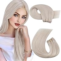 Moresoo Weft Hair Extensions White Blonde Sew in Hair Extensions Real Human Hair Bundle 14Inch and 16Inch