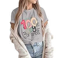 100 Days of School Shirt for Teacher Letter Print Casual Fashion Versatile Loose with Short Sleeve Round Neck Tops