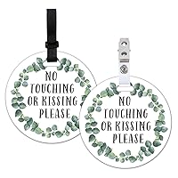 Do Not Touch Baby Signs-Stroller Tag, 2 Pack Greenery No Touching or Kissing Baby Sign, Stop No Touching Baby Car Seat Sign or Stroller Tag for Newborn Baby (5 Inches)