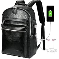LOTCAIN Vintage Faux Leather Backpack, Slim Laptop Backpack Travel  Waterproof Pack Weekend Daypack Bag for Men Women,Brown