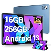 11 inch Android 13 Tablet 16GB+256GB Tablets with 1TB Expand, Octa-Core 2000 * 1200 2K FHD Display 13MP Camera, 8600mAh, Quad Speakers, 5G WiFi, Split Screen Support (Blue with Case)
