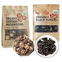 VIGOROUS MOUNTAINS USDA Organic Dried Dehydrated Whole Shiitake Mushrooms 4.23oz and Dried Woodear Black Gungus Mushroom 4oz
