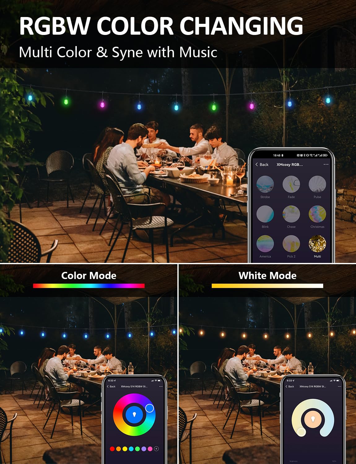 Mua XMCOSY+ Outdoor String Lights, Smart 49Ft Patio Lights RGB, App  WiFi  Control Color Changing LED String Lights with Dimmable 15 LED Bulbs, Works  with Alexa, IP65 Waterproof, Shatterproof trên Amazon
