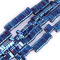 JOE FOREMAN 6x2mm Hematite Semi Precious Stone Tila Lima Miniduo Spacer Blue Metallic Coated Loose Beads for Jewelry Making DIY Handmade Craft Supplies 15