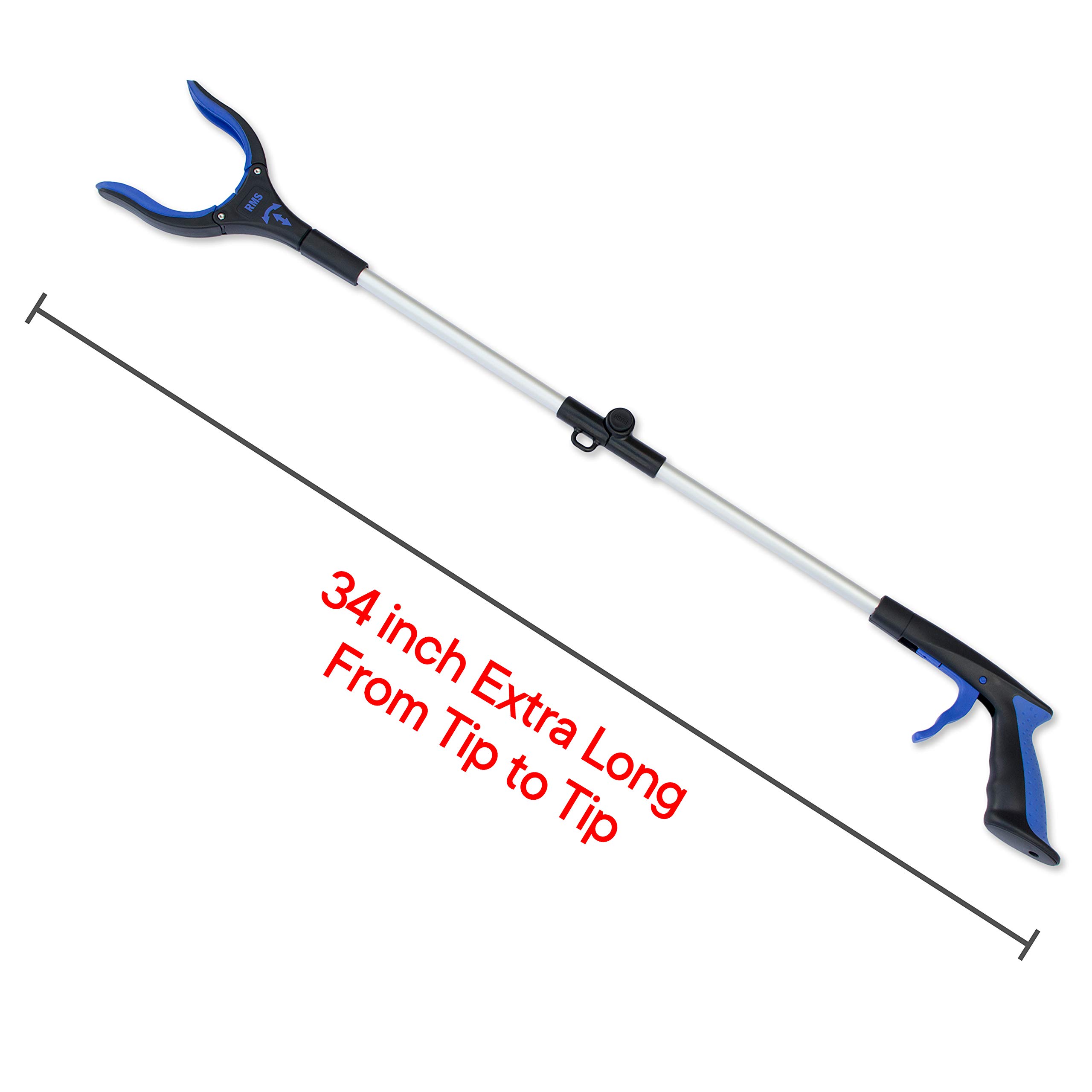 RMS 34 Inch Extra Long Reacher Grabber - Foldable Gripper and Reaching Tool with Rotating Jaw