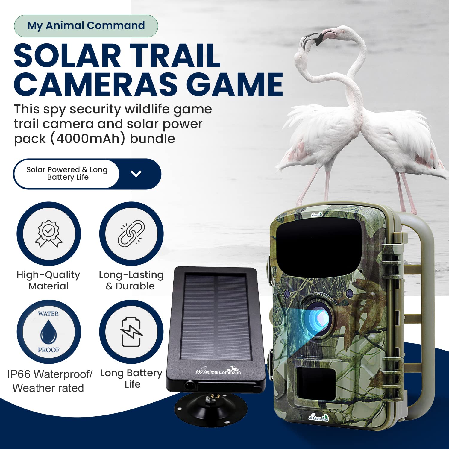 My Animal Command Solar Powered Trail Camera 16MP Night Vision Motion Activated Game Time Lapse Cam, IP66 Waterproof 1080p Spy Outdoor Deer & Wildlife Hunting. Camera Solar Power Pack kit