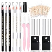 215 Pcs Eyebrow Mapping Kit Waterproof Eyebrow Pencils Set White Dark Brown Pre Inked Microblading String for Brow Mapping Makeup Kit Eyebrow Shaper Eyebrow Trimmers Blades Pointed Cotton Swabs