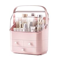 BRUUN Skin Care Cosmetic Storage Bin – A Large Pink Colored Dust and Water Proof Makeup Box with a Fully Open Lid & Drawers to Hold Brushes, Lotions, etc. for Countertop, Vanity, and Bathroom Dresser