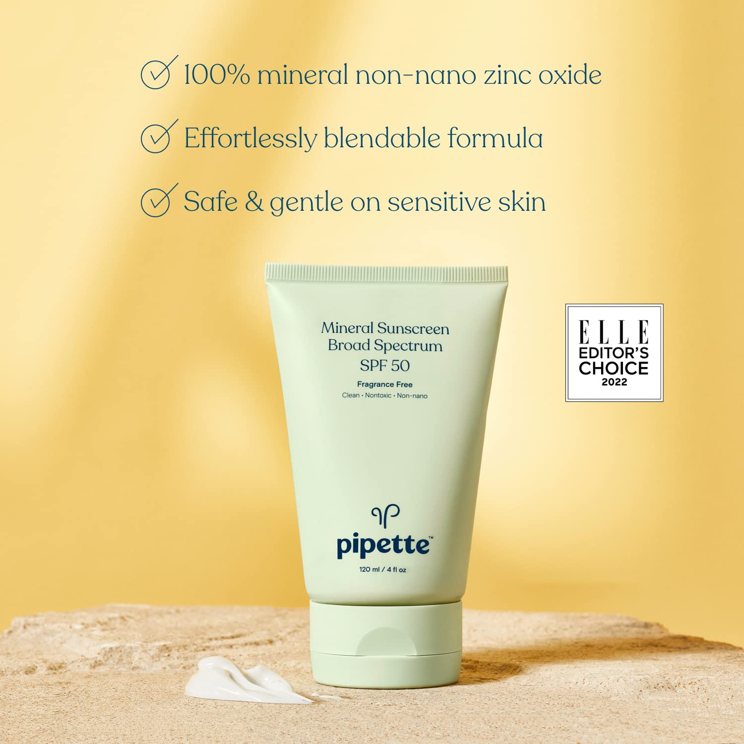 Pipette Mineral Sunscreen - SPF 50 Broad Spectrum Baby Sunblock with Non-Nano Zinc, UVB/UVA Non-Toxic Sun Protection for Kids & Sensitive Skin, 4fl oz (2 pack)