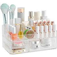 Clear Makeup Organizer for Vanity, Large Acrylic Bathroom Organizer Countertop with 3 Storage Drawers, Skin Care Organizer Storage Cosmetic,Nail Polish, Jewelry, Great for Stationery