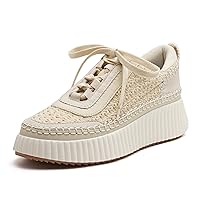 Women Lace Up Platform Woven Sneakers Comfortable Casual Fashion Sneaker Low Top Chunky Walking Shoes