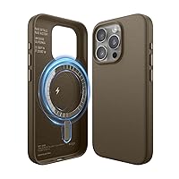 elago Magnetic Leather Case Compatible with iPhone 15 Pro Case, Compatible with All MagSafe Accessories, 6.1 inch - Built-in Magnets, Vegan Leather, Shockproof, Water-Resistant [Taupe]