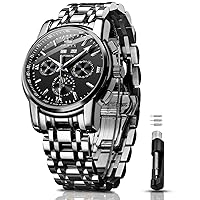 OLEVS Automatic Mechanical Black Watches for Men Self Winding Luxury Dress Tourbillon Silver Stainless Steel Waterproof Luminous Classic Wrist Watches
