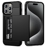 Vofolen for iPhone 15 Pro Max Case with Card Holder, Dual Layer Shockproof Wallet Phone Case, Hidden Sliding Card Slot Protective Slim Case for iPhone 15 Pro Max, 6.7'' Black