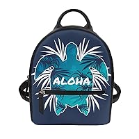 Animal Print Mini Backpack PU Leather for Women Travel Shopping (Hawaii Turtle Palm Leaf)