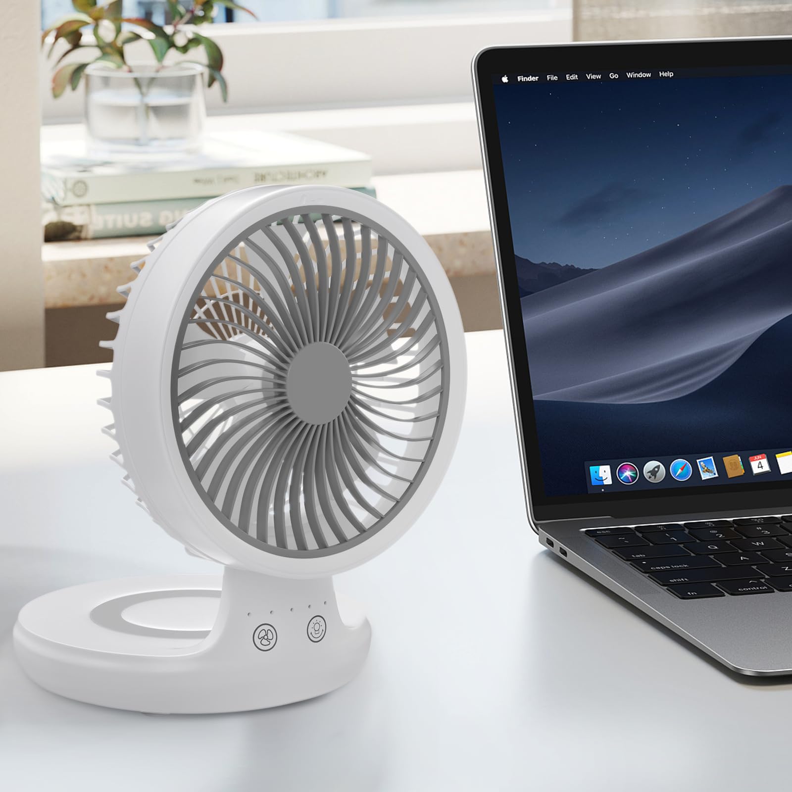 mollie 8-Inch Small Rechargeable USB Desk Fan Battery Operated with Speeds for Home Office Bedroom Mini Portable Personal Quiet Desktop Air Circulator Foldable Cooling Oscillating Table Fan
