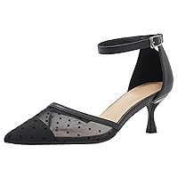 Women Elegant Dotted Mesh Dressy Heels Pointed Toe D’orsay Evening Pumps Ankle Strap Heeled Sandals