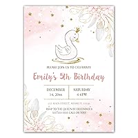 Generic swan invitations girl baby shower or birthday party photo paper, Pink, 4x6 inches