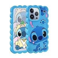 Compatible with iPhone 13 Pro Max/12 Pro Max Case, Stich Cute 3D Cartoon Cool Soft Silicone Animal Character Waterproof Protector Boys Kids Girls Gifts Cover Skin For iPhone 13 Pro Max/12 Pro Max