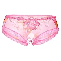 YiZYiF Sissy Lace Panties for Men Embroidery Floral Mesh Open Front Thongs Cross Dresser Underwear