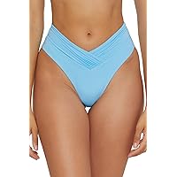 BECCA Women's Standard Color Code High Waisted Shirred Bikini Bottom, Cheeky Coverage, Swimwear Separates