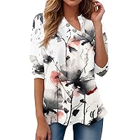 Sexy Blouses for Women Cute Floral Print Button V Neck Shirts Long Sleeve Casual Loose Tops Trendy Tunic Tops