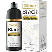 Kilomets BLACK Hair Color Shampoo 400ml- 100% Grey Coverage in Minutes- Ammonia Free Darkening Hair Coloring Shampoo- Gift for Mom Dad