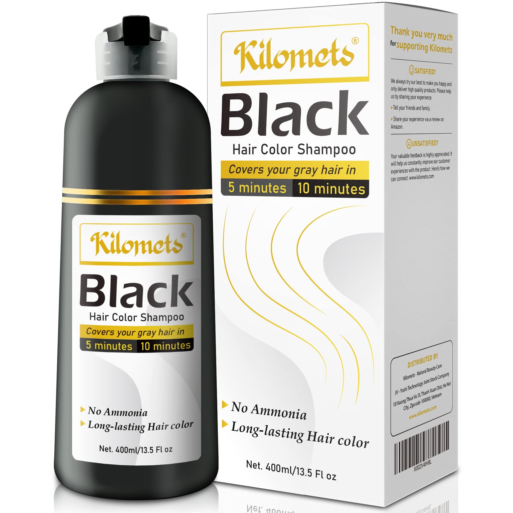 Mua Kilomets BLACK Hair Dye Shampoo 400ml- 100% Grey Coverage in Minutes-  Ammonia Free Hair Color Shampoo Cover Gray Silver Hair- Instant Darkening  Coloring At Home- Gift for Mom Dad trên Amazon