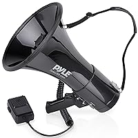 Pyle Megaphone Speaker PA Bullhorn with Built-in Siren 50 Watts & Adjustable Volume Ideal for Football, Baseball, Hockey, Cheerleading Fans & Coaches or for Safety Drills - PMP53IN, Black Aux Input