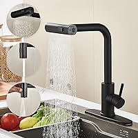 Kitchen Faucet with Pull Down Sprayer, Black Waterfall Touch Single Hole Stainless Steel Kitchen Sink Faucets, Commercial Modern Single Handle Faucets for Kitchen Sinks with Pull-Down Sprayer