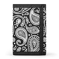 Black White Bandana Paisley Casual Credit Card Holder Purses Wallet for Men Women Slim Coin Pouch with Key Ring, style