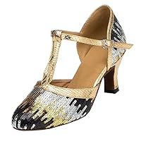 TDA Womens Comfort T-Strap Glitter Sequins Latin Modern Salsa Tango Ballroom Wedding Dance Shoes
